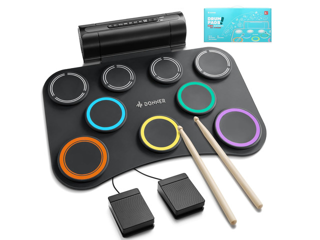 Electric Drum Pad, 9 Pads Electronic Drum Set Roll Up Quiet Drum Pad Built-in Speaker, 40 Drum Lessons Included, Kids Holiday & Birthday Instrument...