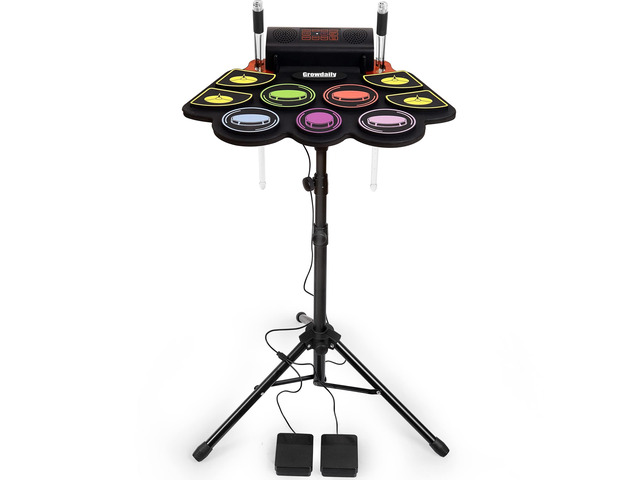 Electric Kids Drum Set,Electronic Drum Set Practice 9 Pads With Stand,Music Recording,Light Up Drum Sticks,Drum Pedal,Midi,Dual Stereo...