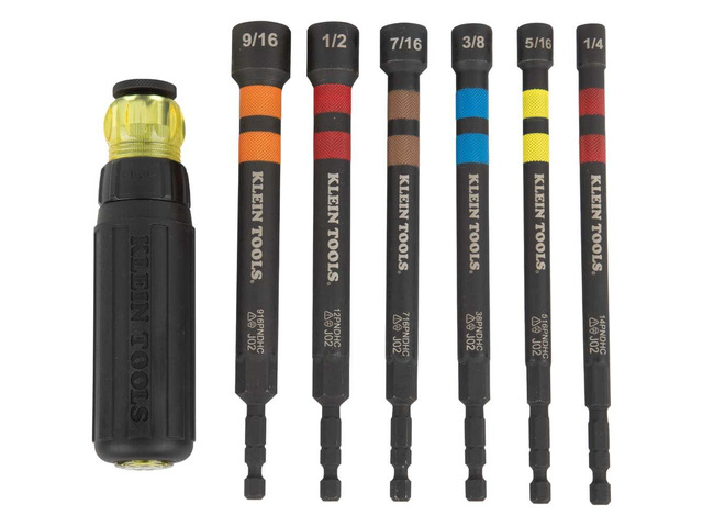 32950 Ratcheting Impact Rated Hollow Power Nut Driver Set with Handle, Magnetic, Color Coded, 6 SAE Hex Sizes and Handle Included