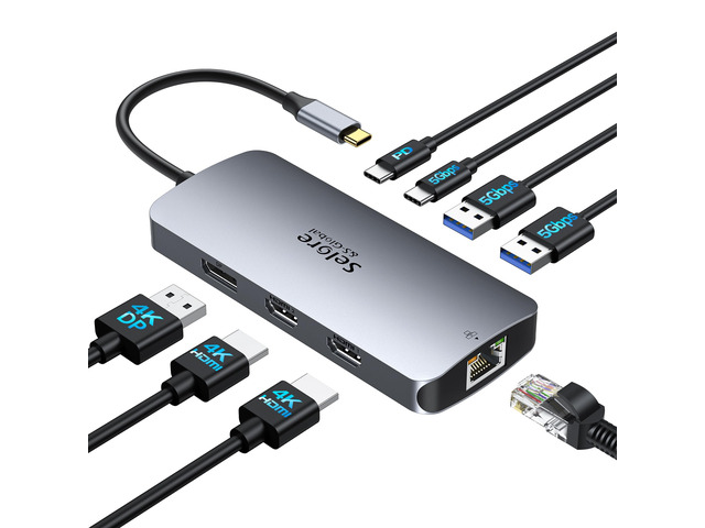 USB C Docking Station Dual Monitor, Selore Docking Station 3 Monitors Triple 4K Display with 2 HDMI, DisplayPort, 1Gbps Ethernet, 100W PD Charging,...