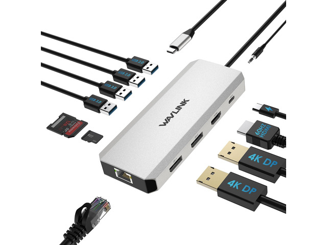 Laptop Docking Station,Triple Monitors,Dual DisplayPort,HDMI,85W PD 12 In 1 Multiport USB C Dock, Single 4K@60Hz, Gigabit Ethernet,3×USB-A, SD/TF...