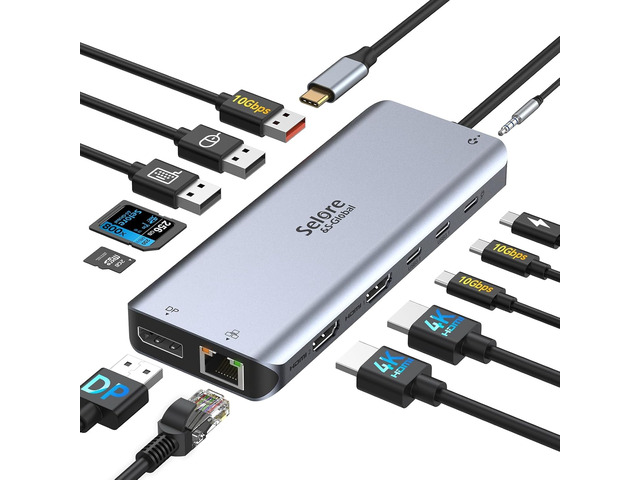Selore USB C Docking Station Dual Monitor 13-in-1 Triple Monitor Hub Dual HDMI, DP, 100W PD, Gigabit Ethernet, 10Gbps USB A/C Ports Laptop Docking...
