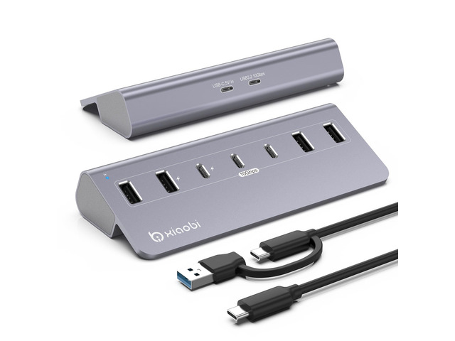 Xiaobi USB C Hub,10Gbps USB Splitter with 4*USB-A and 3*USB-C Ports Powered USB Hub with 5V 3A Power Adapter, 7-Port Type C Multiport Adapter for...