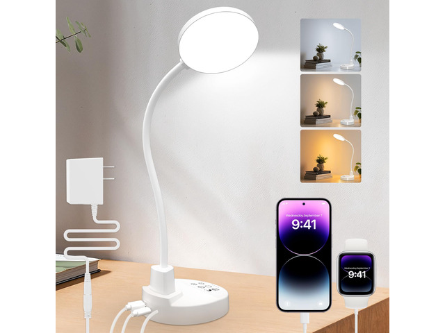 15W LED Desk Lamp with USB Charging Ports Dimmable Table Lamp with 3 Color Temps, 5 Brightness, 4 Timers, Flexible Gooseneck Light with Base,...