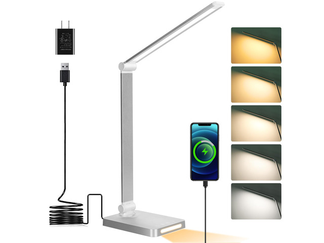 LED Desk Lamp with USB Ports,Touch Desk Lamps for Home Office with 5 Color Modes,3 Brightness Desk Light with Small Night Light,Reading Lamp Table...