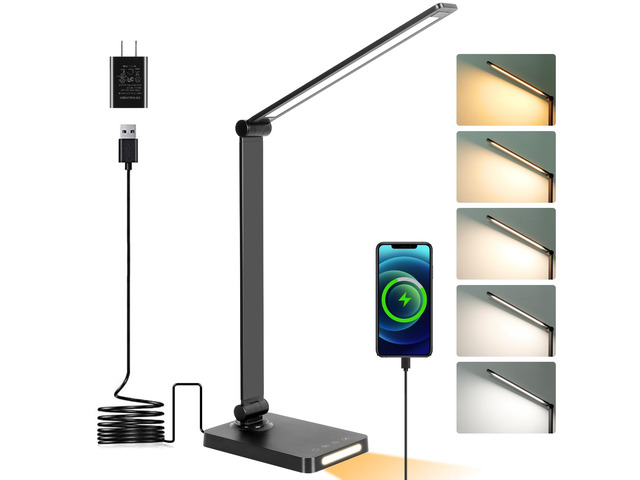 LED Desk Lamp with USB Ports,Touch Desk Lamps for Home Office with 5 Modes 3 Brightness Desk Light with Small Night Light,Reading Lamp Table Lamp...