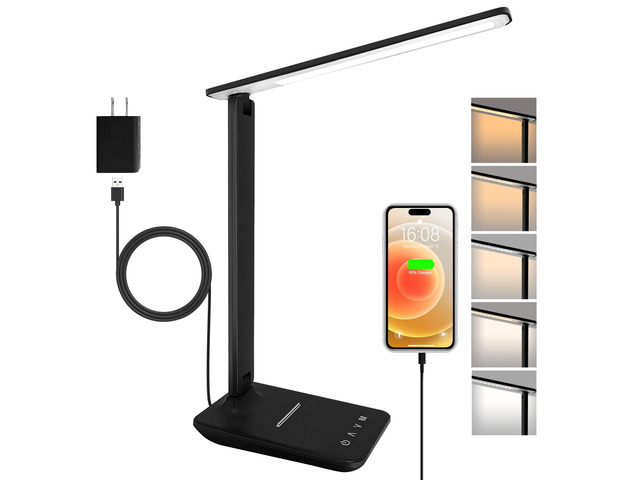 LED Desk Lamp for Office Home, Bright Desk Light with USB Charging Port, Adjustable Dimmable Desk Lamps 5 Modes 5 Brightness, Touch Study Lamp for...