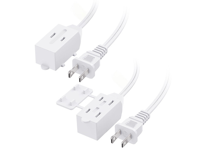[ETL Listed] 2-Pack 2 Prong 3-Outlet Extension Cord, 10ft 16 AWG, 13A, 1625W, Tamper Guard, White
