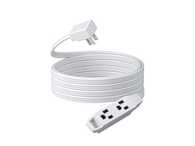 15FT White Flat Plug Ultra Thin Extension Cord 16/3, ETL Listed 13A/125V/1625W, 3 Prong, SPT-3 Cord, Slim Body, Grounded Flat Power Cable for...