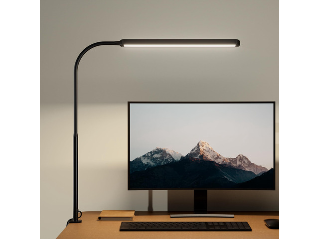 Eye-Caring LED Desk Lamp Work Lamp Office Lamp with Side Clamp Black, Touch Control, 360° Flexible Gooseneck, 3 Modes Smooth Dimming, Memory...
