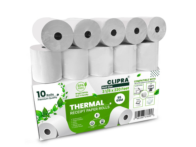 3 1/8 x 230 Thermal Paper Receipt Rolls (10 PACK) [USA Based Brand] 55 GSM - Compatible with All POS Systems, Cash Registers - BPA Free, Premium...