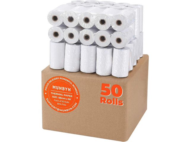 2 1/4' inch x 50'ft Thermal Paper (50 Rolls), BPA Free Receipt Paper, 58mm Thermal Receipt Papers Fits All 58mm Thermal POS Printer, Square...