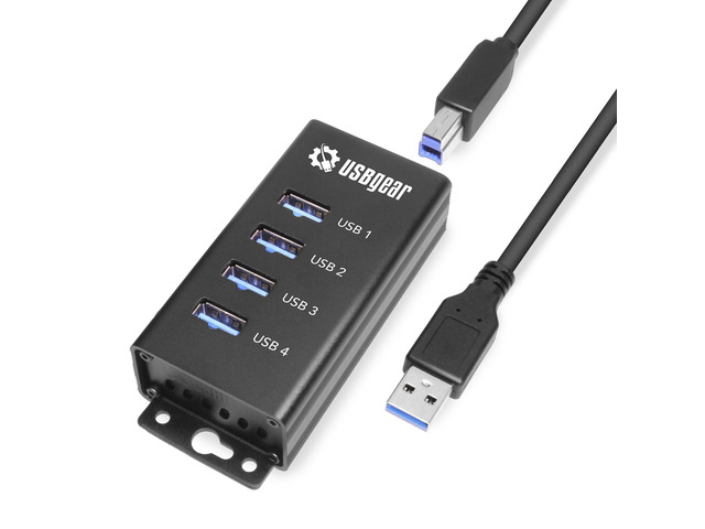 USBGear 4 Port USB Hub 3.2 Gen 1 Mountable SuperSpeed Data Hub with USB Ports for Laptop, PC, Desktop, and More, 5V/2A Power Adapter with Type-A...