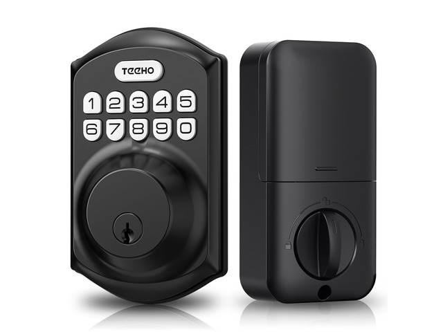 TE001 Keyless Entry Deadbolt with Keypad for Front Door, Matte Black ANSI Grade 3 Security, 20 User Codes, Low Battery Alert, IP54 Waterproof,...