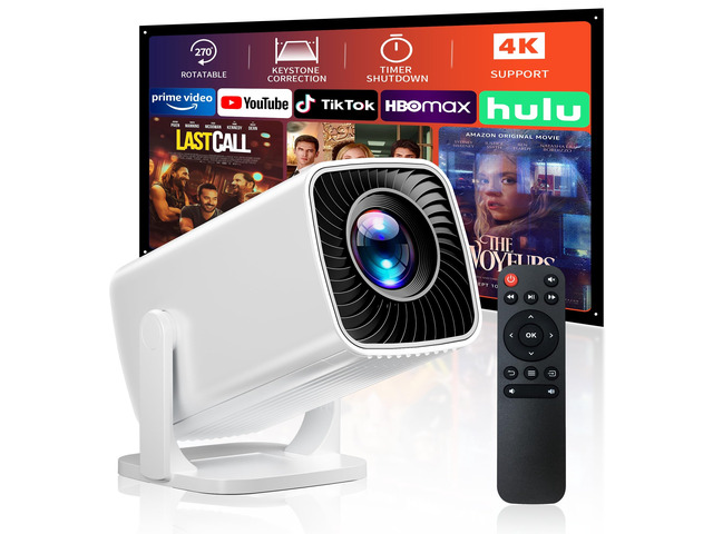 Mini Projector with 4K Support, Portable Short Throw Proyector Electric Focus & Keystone, 270° Rotatable Stand, Compatible with TV Stick, Phone &...