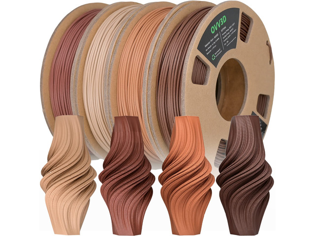 OVV3D Wood PLA 3D Printer Filament Bundle,Over 30% Real Wood Fiber,PLA 1.75 Wood PLA Filament 1.75mm 4 Pack, Walnut, Oak, Cherry, Teak, 1.75 PLA...