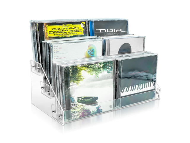 3Tier Clear Acrylic CD Holder Cascading CD Storage Rack,DVD/CD Display Rack & Vinyl Record Storage Stand Holds up to 24 Standard CD Cases for Media...