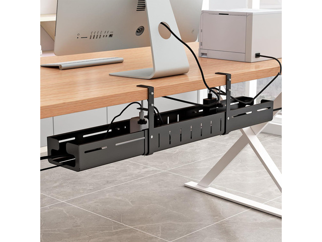 Under Desk Cable Management Tray, Expandable Length 25.2'-38.6',No Drill No Damage to Desk,Cable Tray with Clamp for with Wire Management,for Cord...