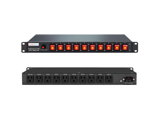 1U PDU Horizontal Rackmount Power Strip - Surge Protector 10 NEMA 5-15R Outlet 100V-240V/15A 1800 Joules, 10 Independent LED Switches, w/6 ft Cord,...