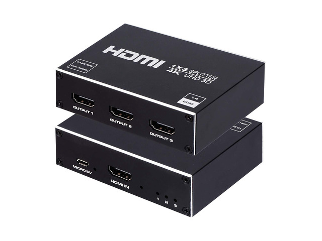 1x3 HDMI Splitter, 1 in 3 Out HDMI Splitter Audio Video Distributor Box Support 3D & 4K x 2K Compatible for HDTV, STB, DVD, PS3, Projector Etc