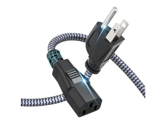 Power Cord, 10A 18AWG AC Power Cable 10FT(3m) Nylon Braided 3 Prong Power Cord Replacement Power Cable UL Certified for Computer, TV, Monitor,...