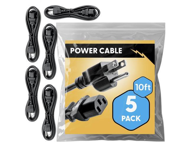 UL Approved 10ft Universal Power Cord (5 Pack) - IEC C13 to NEMA 5-15P Computer Monitor Cable for IT Departments, Data Centers & Bulk Purchasing -...