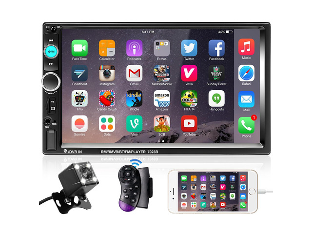 Double Din Car Stereo Radio 7 Inch Touch Screen Bluetooth Handsfree Mirror Link USB SD FM Audio Receiver with Backup Camera Wireless Steering Wheel...