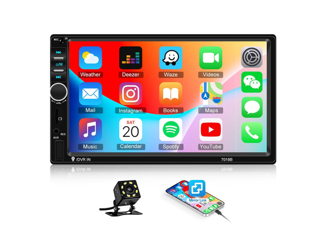 Car Radio Double Din Car Stereo 7' LCD Touch Screen in-Dash Head Unit with Bluetooth Support Mirror Link/DVR/USB/FM/SD/MIC MP5 +Rear View Camera&...