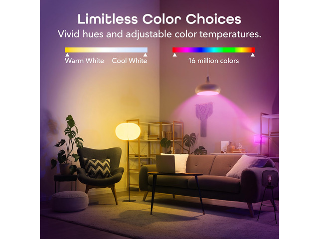 Prisma Plus Smart Light Bulb, Color-Changing Dimmable LED, 6-Pack 800 Lumens, RGBW A19, tunable white, Wi-Fi control, works with Alexa & Google Home