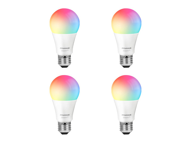 SYLVANIA Wifi LED Smart Light Bulb, 60W Equivalent Full Color and Tunable White A19, Dimmable, Compatible with Alexa and Google Home Only - 4 Pack...