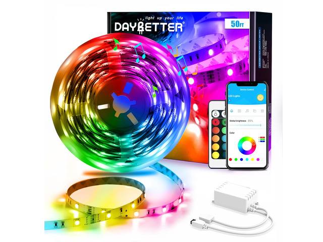 Led Strip Lights Smart with App Control Remote, 5050 RGB for Bedroom, Music Sync Color Changing for Room Party 50ft