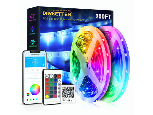 Led Strip Lights 200 ft (2 Rolls of 100 ft) Ultra Long Smart Light Strips with App Voice Control Remote, RGB Music Sync Color Changing Lights for...