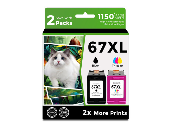 67XL Ink Cartridge Black/Color Combo Pack replacement for HP 67 XL hp67xl Compatible for DeskJet Envy 2855e 2827e 2755e 6055e 2700 2700e 6000 6000e...