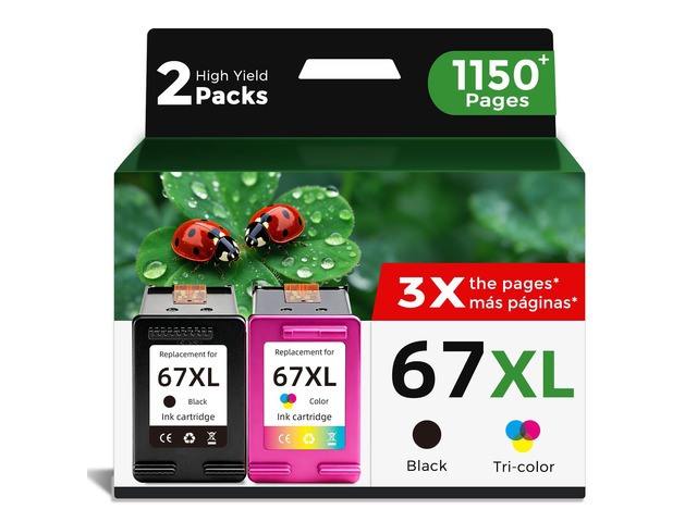 67XL Ink Cartridge Black Color Combo Pack Replacement for HP 67 HP67 XL HP67XL for 2700 2700e 4100 6400 4155e 2755e 2855e 2827e 2752e 4100e 6458...