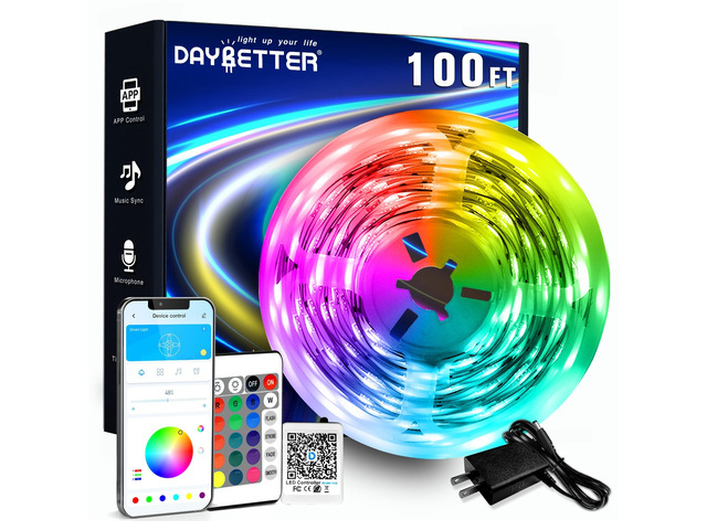 LED Strip Lights 100ft RGB Lights Strip for Bedroom, Desk, Indoor Room Living Room Brithday Gifts Home Decor with Remote, 24V Power Supply