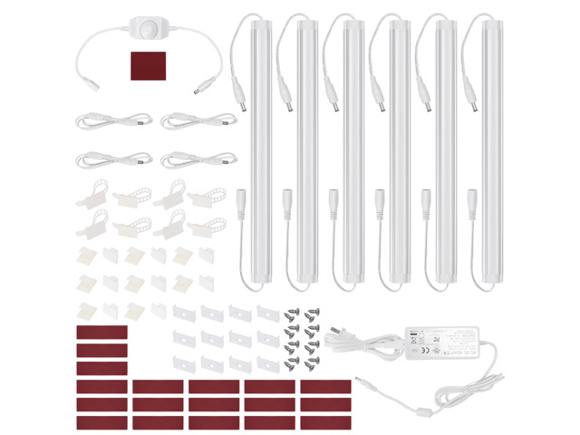 Kitchen Under Cabinet LED Lighting Kit, Super Bright, 6 PCS 12 Inches Light Bars, Plug-in or Hardwire Power Adapter, 31W 2000 Lumen, for Cabinet...