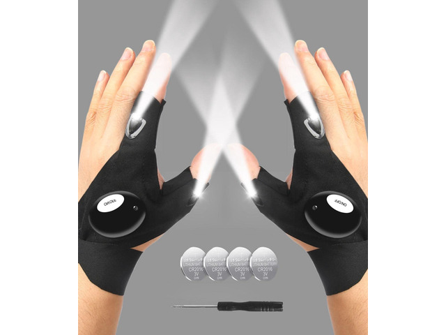 MOIPEJO LED Flashlight Gloves, Gifts for Men Dad Him Boyfriend Husband, Cool Gadget Hands-Free Finger Lights for Camping Fishing Repairing, Fathers...