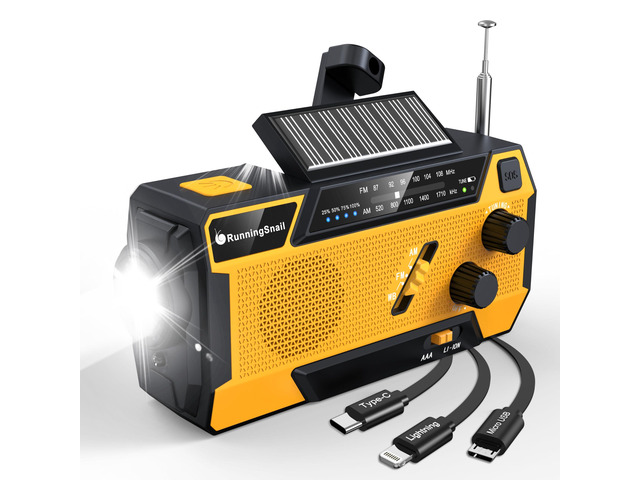 Hand Crank Emergency Radio with 3 Built-in Cable for Hurricane AM/FM/NOAA Weather Radio with 7400mWh Battery, Hand Crank Solar Radio with...