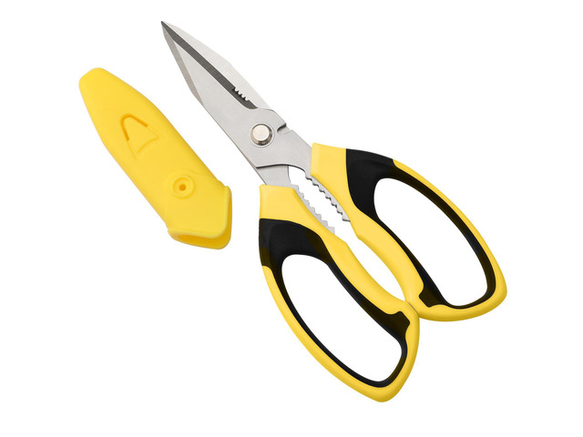 Utility Scissors All Purpose heavy duty 8-Inch Yellow Comfort Grip, Sharp Serrated Blades Cutting Carpet Cardboard Wire Fabric, Multipurpose...