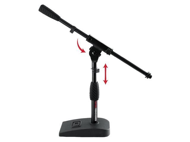 Short Weighted Base Desktop Microphone Stand with Boom arm, and Adjustable Height, Base Dimensions - 4.5' X 8' (GFW-MIC-0821)