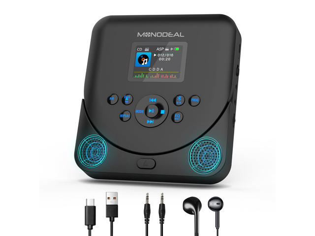 CD Player Portable, Bluetooth CD Player with Speakers and FM Transmitter,Support TF Card,Rechargeable Player for Car/Home with 2.0 TFT Screen