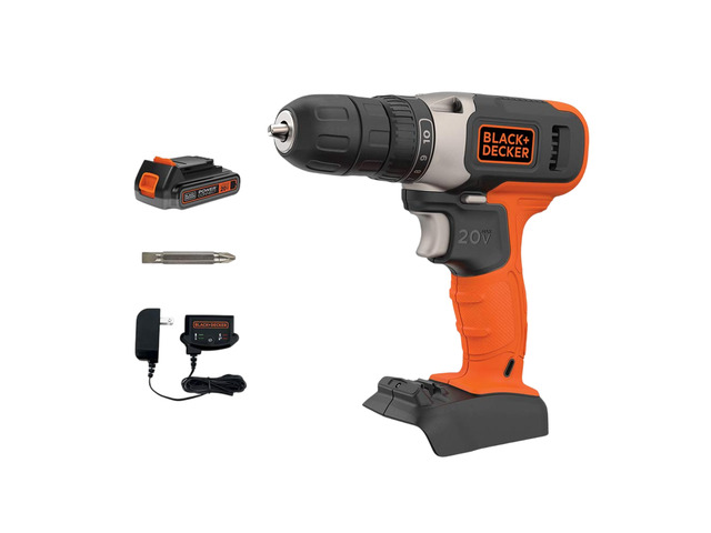 20V MAX Cordless Drill Kit with Battery, Charger, Includes Double Sided Drill Bit (BCD702C1)