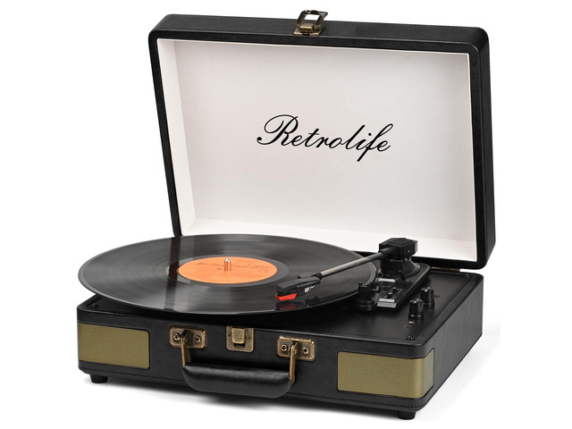 Record Player 3 Speed Bluetooth Portable Suitcase Vinyl Player with Built-in Speakers Turntable Enhanced Audio Sound PU Leather Vintage