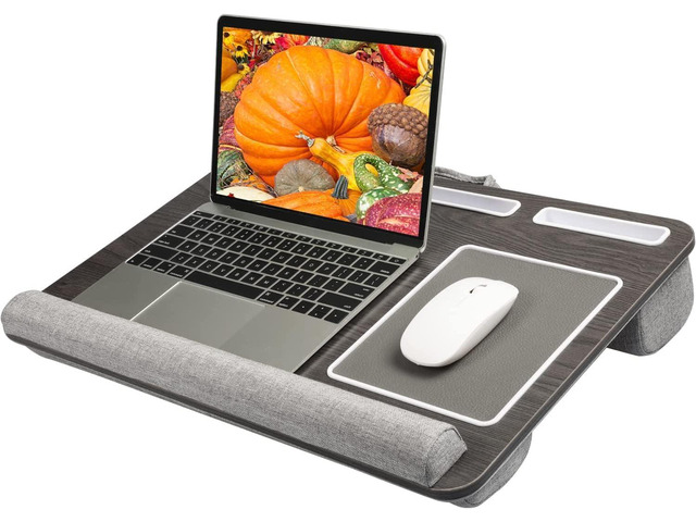 Lap Desk - Fits up to 17 inches Laptop Desk, Black Woodgrain Built in Mouse Pad & Wrist Pad for Laptop, Tablet, Lap Stand with Tablet, Pen & Phone...