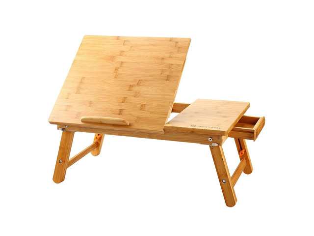 Bamboo Laptop Desk for Bed with Tilting Top, Drawer 21.6 x 13.8In Foldable Bamboo Bed Tray with Tilting Top and Drawer for Laptops, Meals, Books...