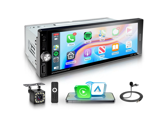Car Stereo Single Din Wireless Carplay 6.9 inch Touch Screen Android Auto, Car Radio with Bluetooth 5.2 Mirror Link FM/EQ USB/AUX/TF/SWC/MIC Car...