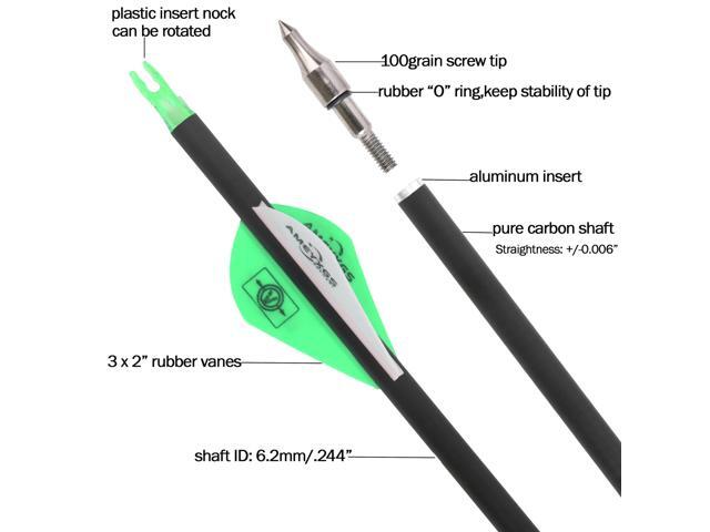 wolfman 31' Pure Carbon Arrows Archery Practice Hunting Arrows Spine 300 350 400 500 600 with Removable Tips Targeting Arrows for Compound &...