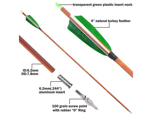 SHARROW 30 Inch Archery Carbon Arrows Bamboo Pattern Shaft 500 Spine Practice Hunting Arrows with Natural Feather Fletching for Archery Hunting...