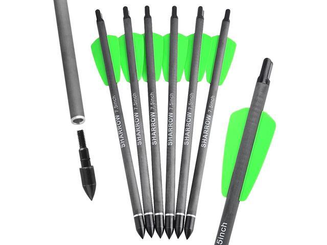 SHARROW Carbon Crossbow Bolts 7.5 Inch Hunting Archery Carbon Arrows with 2' Vanes Replaced Arrowhead Tip for Bow Shooting Practice Outdoor Hunting...