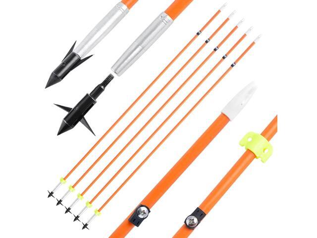 SHARROW Bowfishing Arrows 32 Inch Fish Hunting Solid Fiberglass Shaft for Compound Recurve Bow 6 Pack (6, bowfishing arrows with black broadheads)